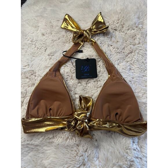 Honey Birdette PAMELA✨ Gold Shimmer Triangle Swim Top Medium - Picture 4 of 4